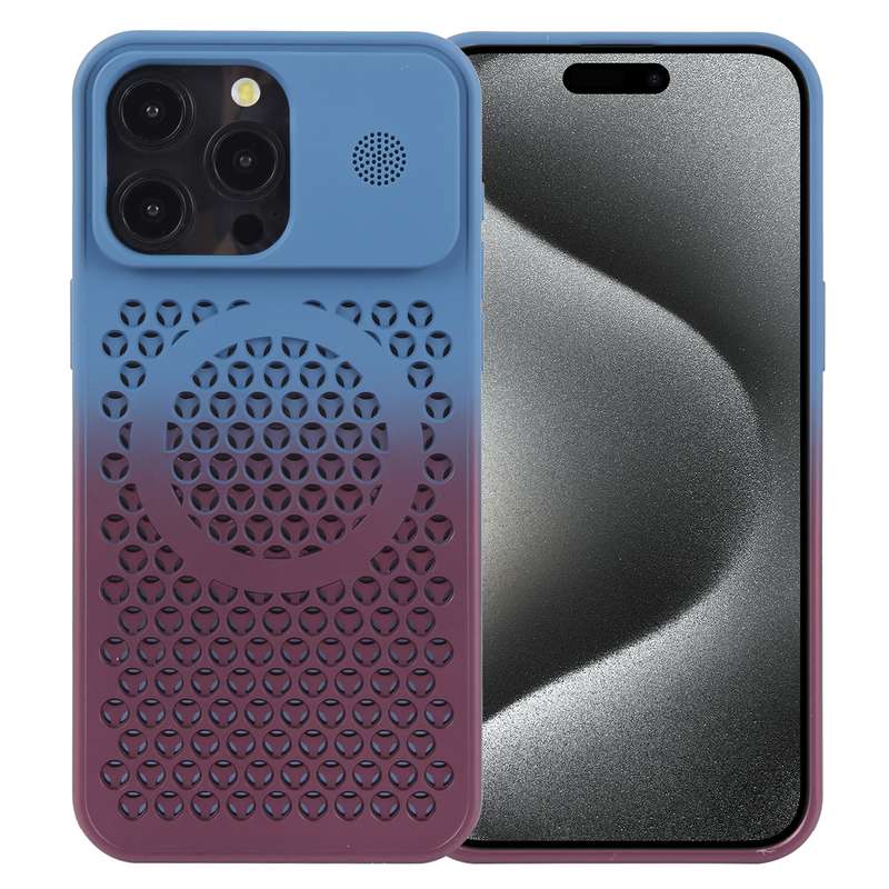 For iPhone 15 Pro Gradient Color Honeycomb Aromatherapy MagSafe Phone Case(Blue Red)