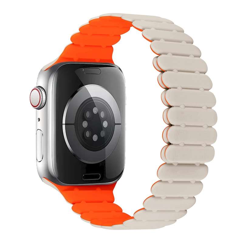 For Apple Watch SE 2023 44mm Bamboo Magnetic Silicone Watch Band(Starlight Orange)