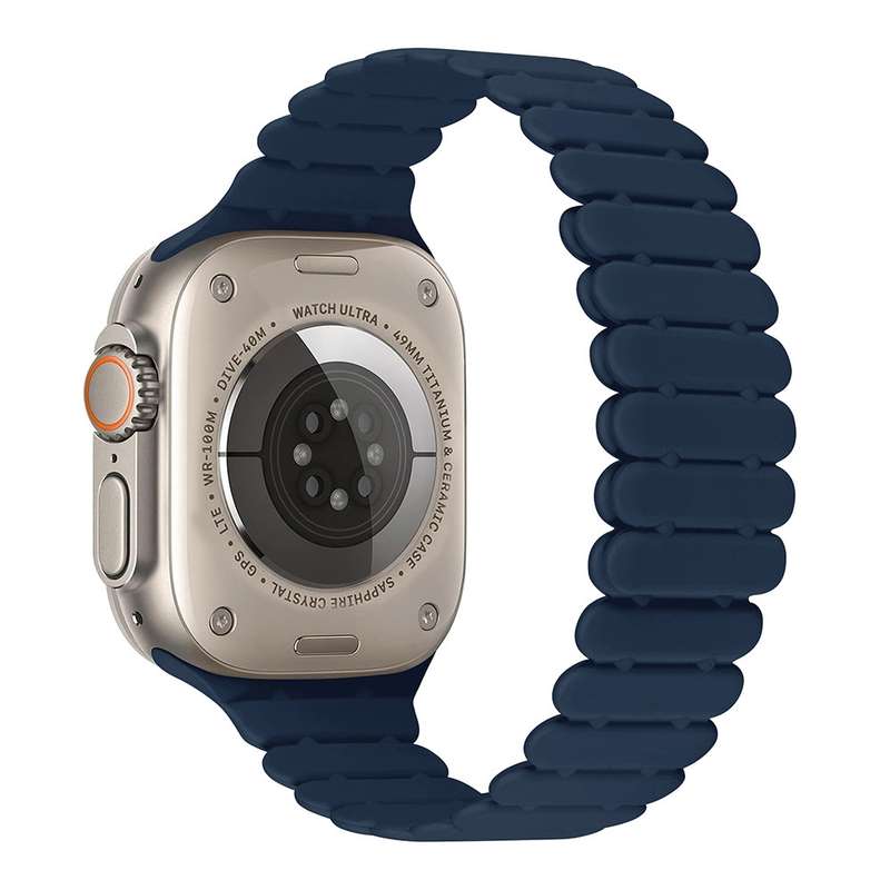 For Apple Watch Ultra 49mm Bamboo Magnetic Silicone Watch Band(Midnight Blue)