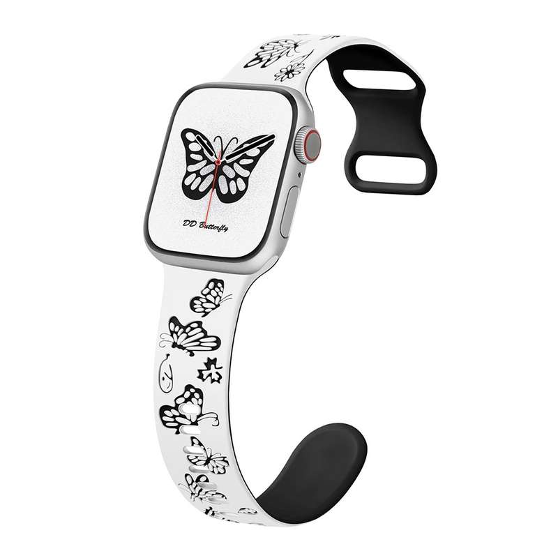 For Apple Watch Series 4 40mm Colorful Butterfly Pattern 8-shaped Buckle Silicone Watch Band(Wh
