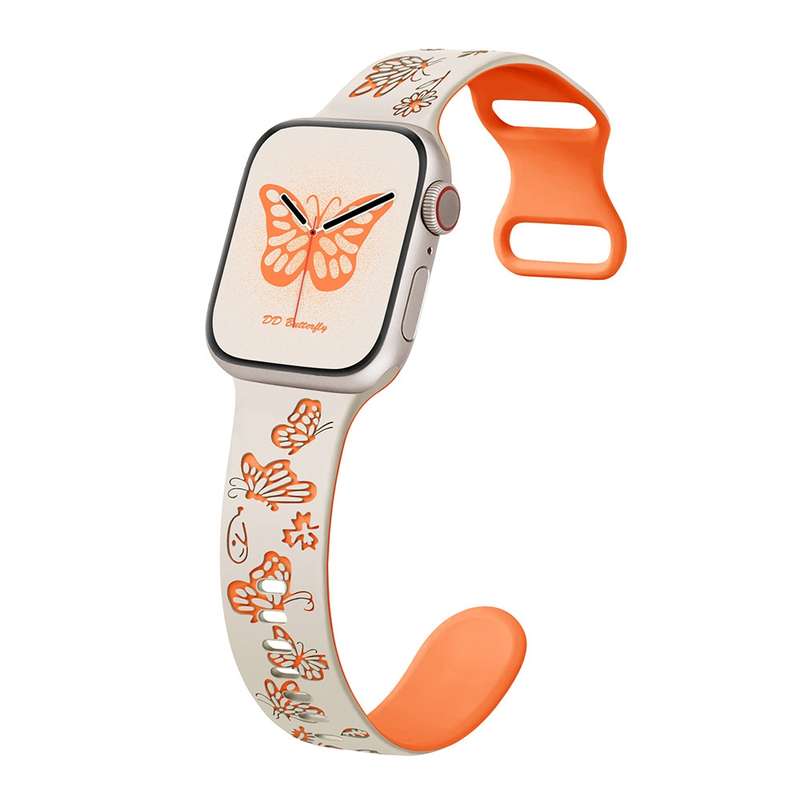For Apple Watch Series 3 38mm Colorful Butterfly Pattern 8-shaped Buckle Silicone Watch Band(St