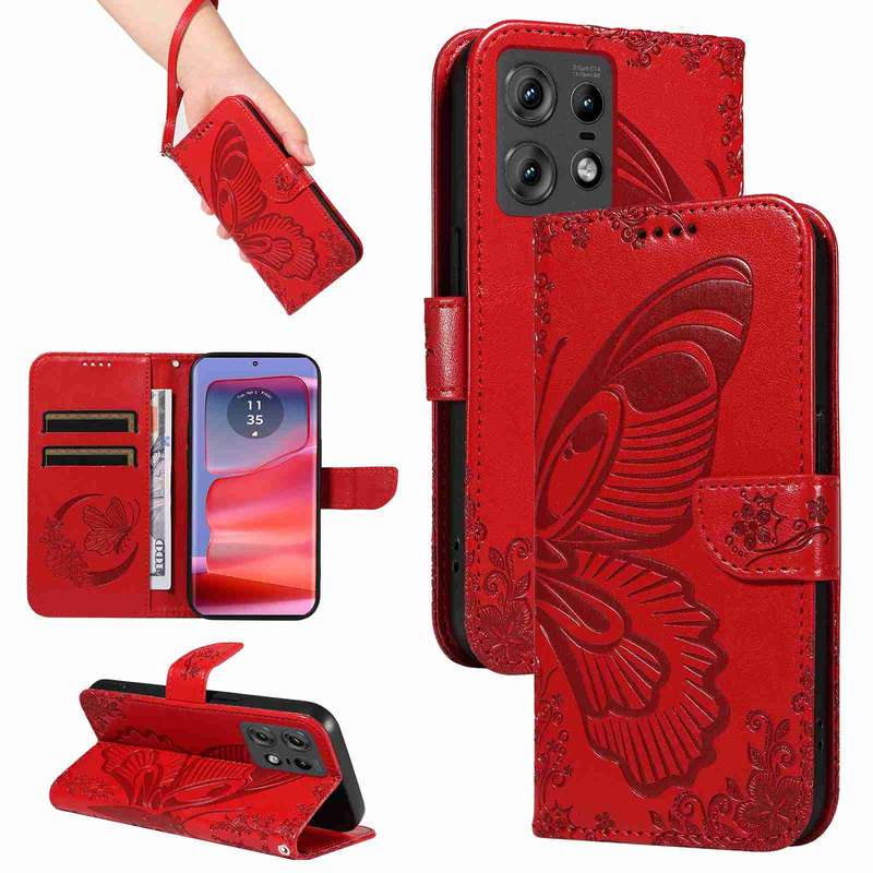 For Motorola Edge 50 Pro 5G Swallowtail Butterfly Embossed Leather Phone Case(Red)