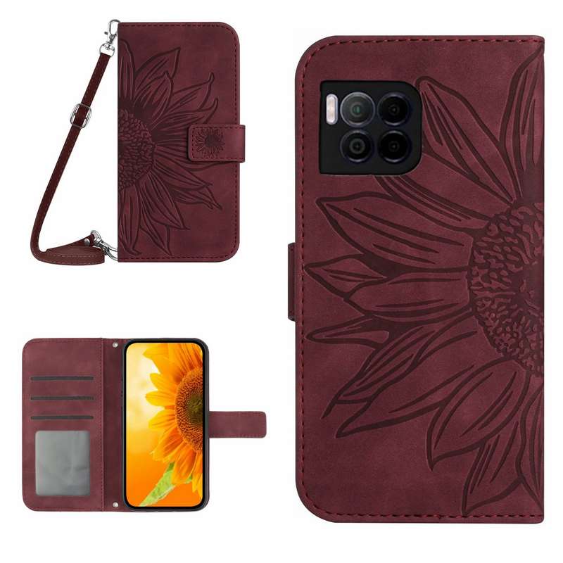 For T-Mobile REVVL 7 Pro 5G Skin Feel Sun Flower Embossed Flip Leather Phone Case with Lanyard(