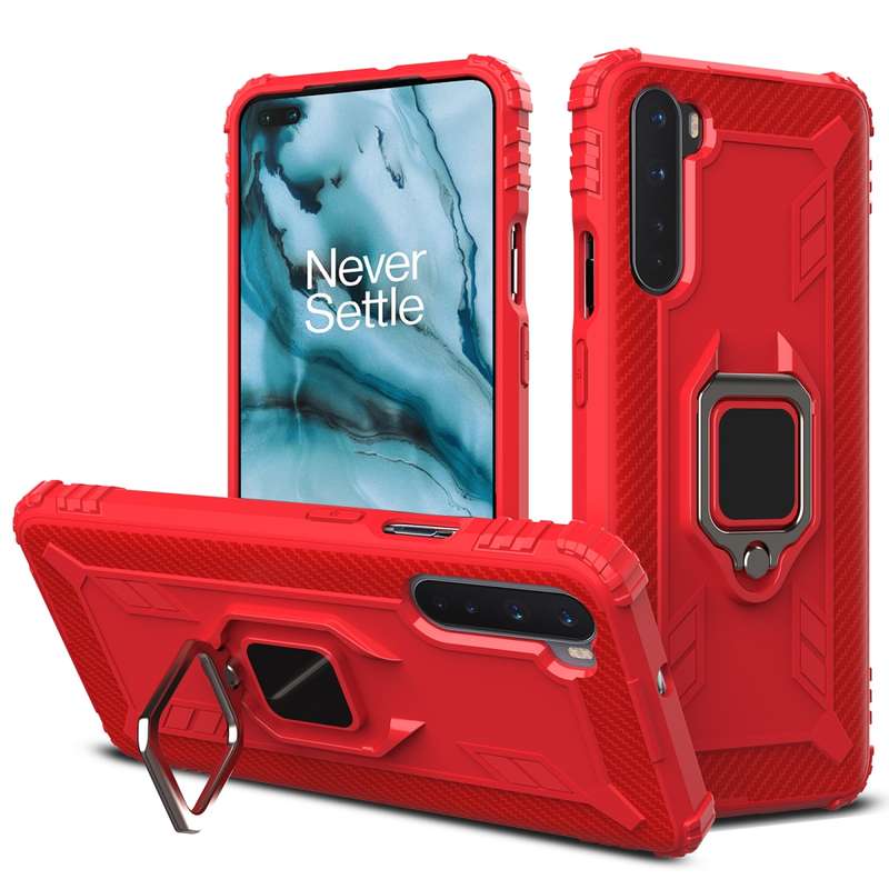 For OnePlus Nord Carbon Fiber Protective Case with 360 Degree Rotating Ring Holder(Blue)