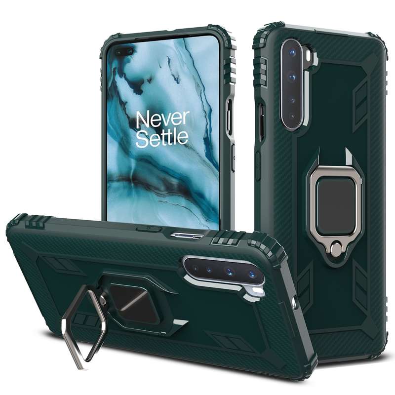 For OnePlus Nord Carbon Fiber Protective Case with 360 Degree Rotating Ring Holder(Blue)