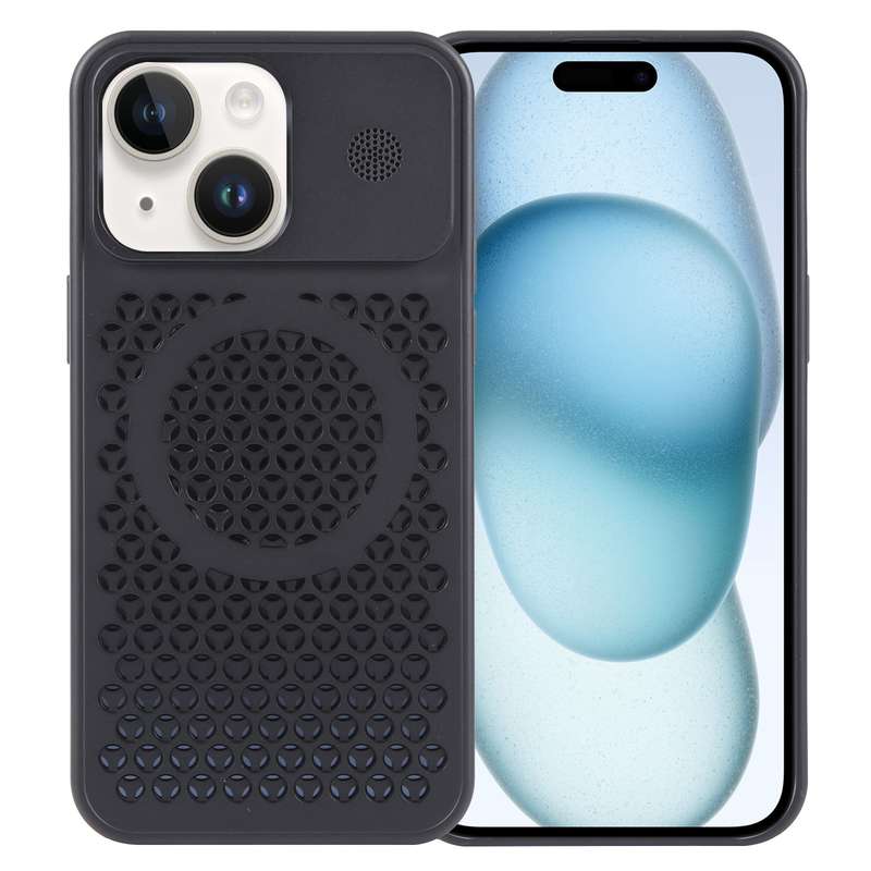 For iPhone 15 Pure Color Honeycomb Aromatherapy MagSafe Phone Case(Black)