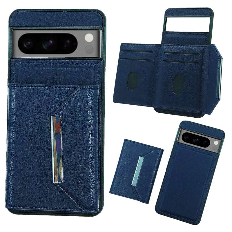 For Google Pixel 8a Solid Color Metal Buckle Card Slots Bag Phone Case(Blue)
