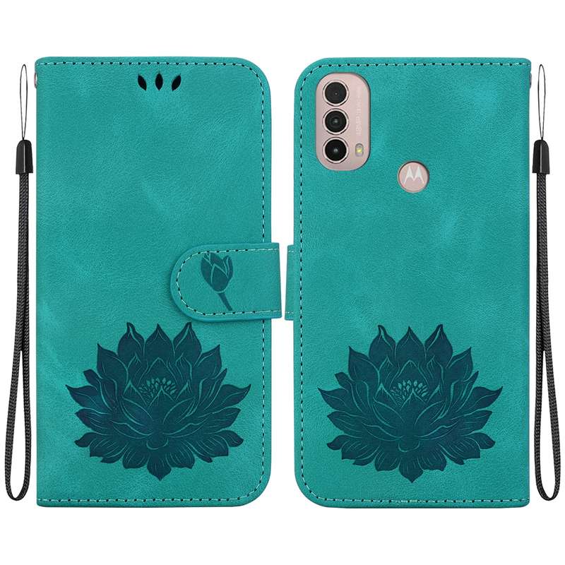 For Motorola Moto E20 / E30 / E40 Lotus Embossed Leather Phone Case(Green)