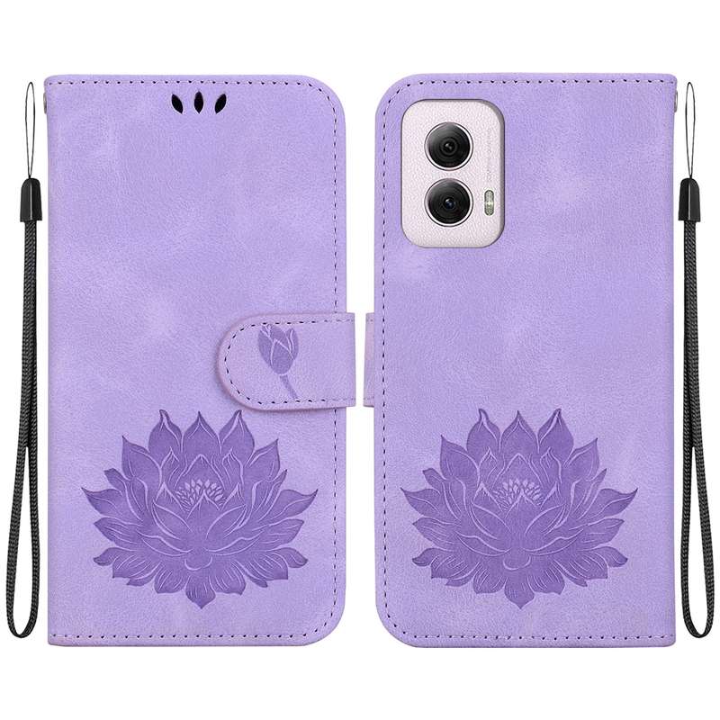 For Motorola Moto G Power 5G 2024 Lotus Embossed Leather Phone Case(Purple)