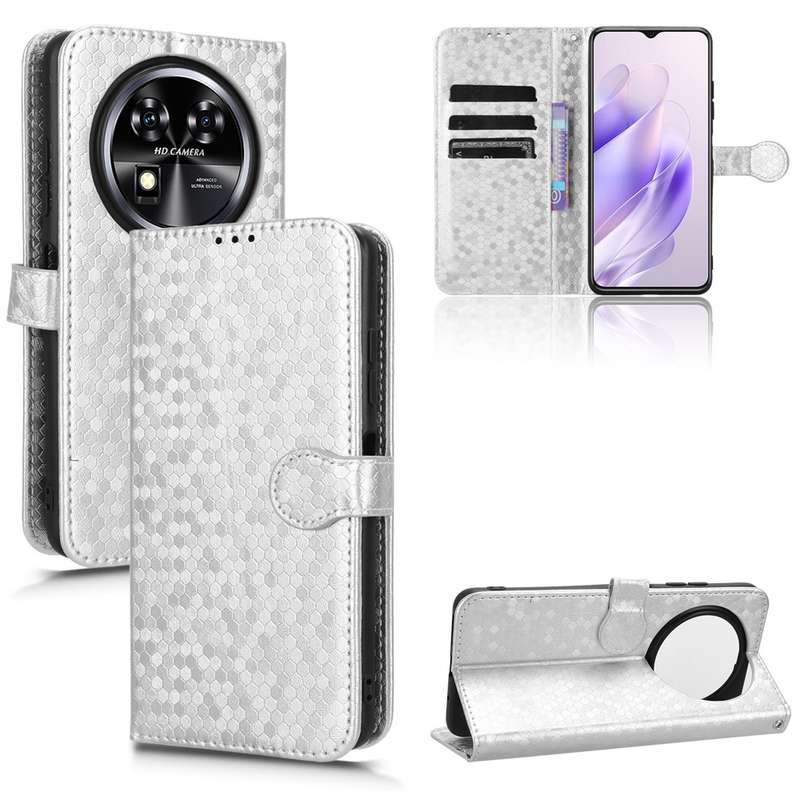 For Oukitel C37 Honeycomb Dot Texture Leather Phone Case(Silver)