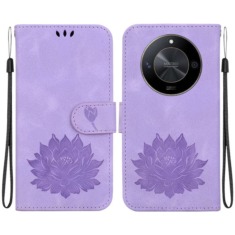 For Honor X9b / Magic6 Lite Lotus Embossed Leather Phone Case(Purple)