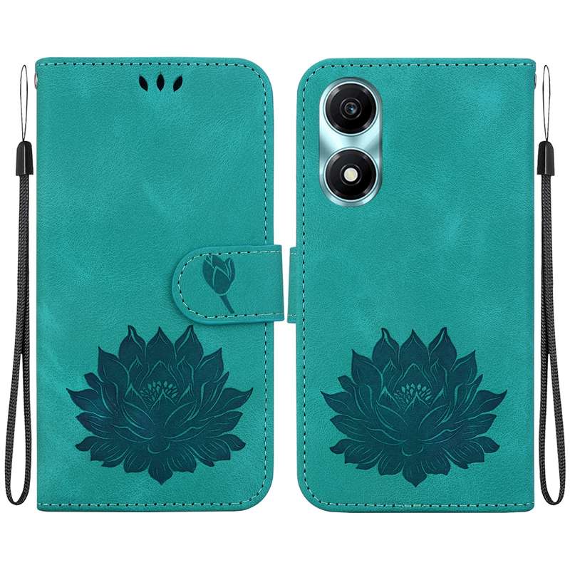 For Honor X5 Plus / Play 40C Lotus Embossed Leather Phone Case(Green)
