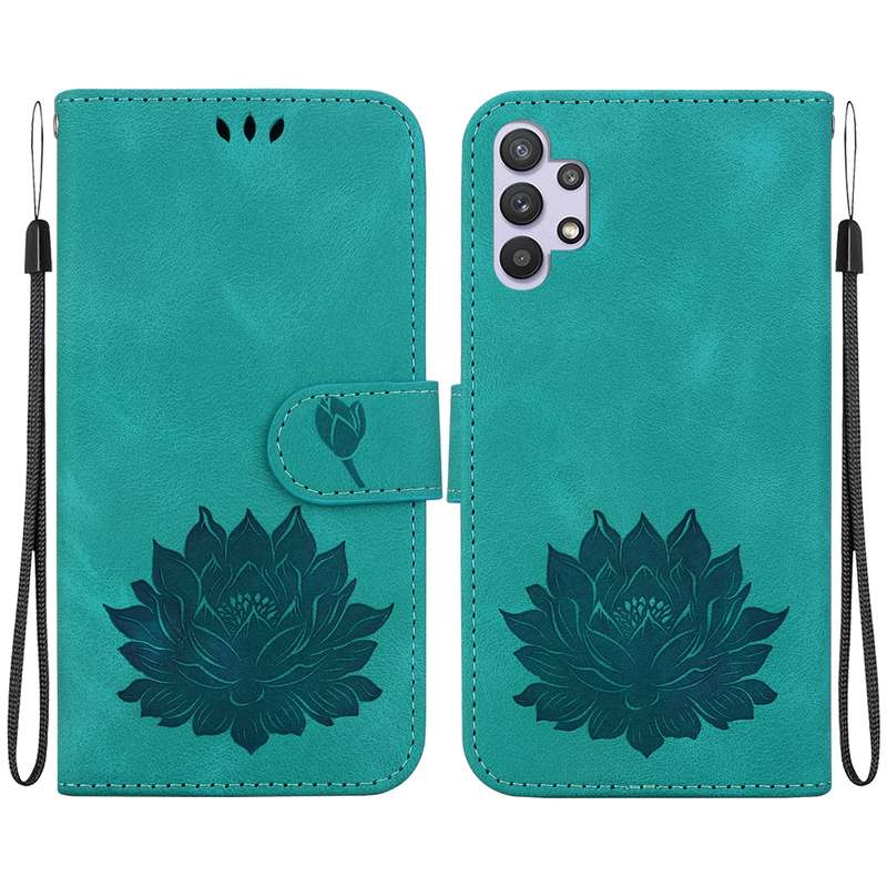 For Samsung Galaxy A32 5G Lotus Embossed Leather Phone Case(Green)