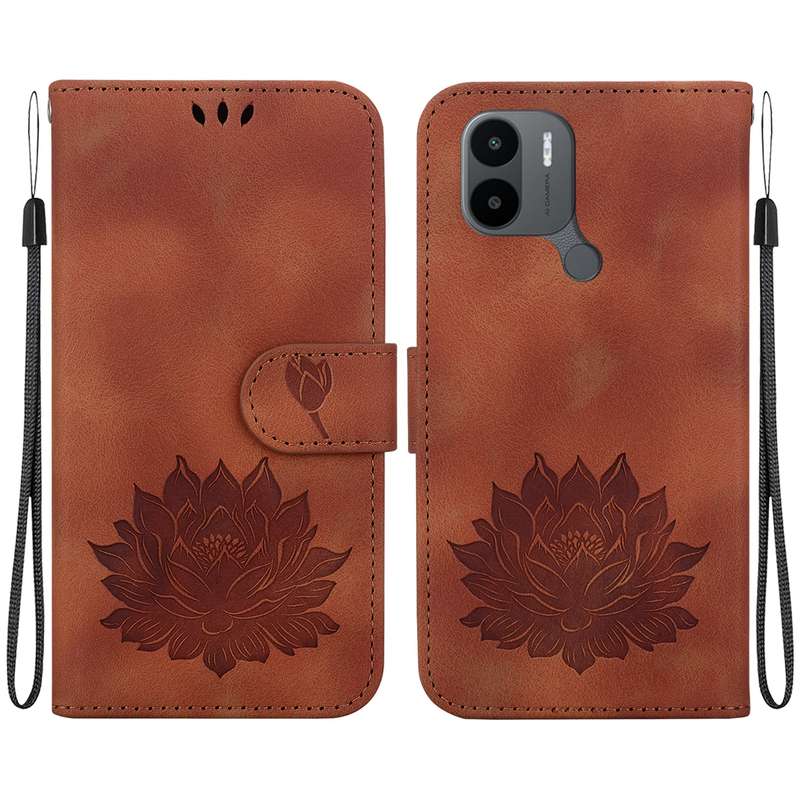 For Xiaomi Redmi A1+ / A2+ Lotus Embossed Leather Phone Case(Brown)