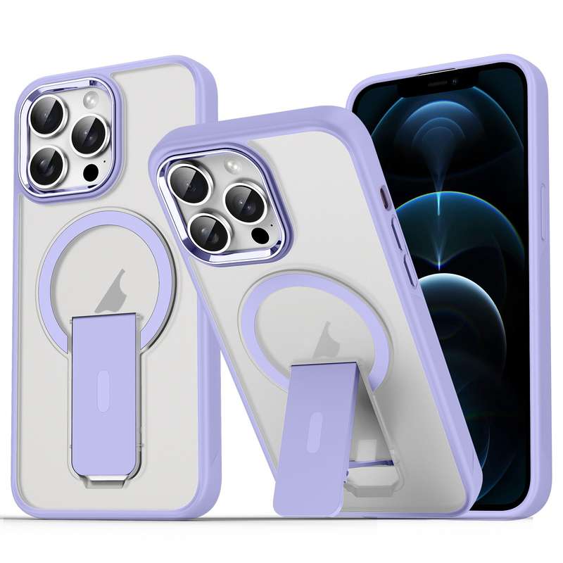 For iPhone 12 Pro Max Acrylic + TPU MagSafe Holder Phone Case(Lavender Purple)