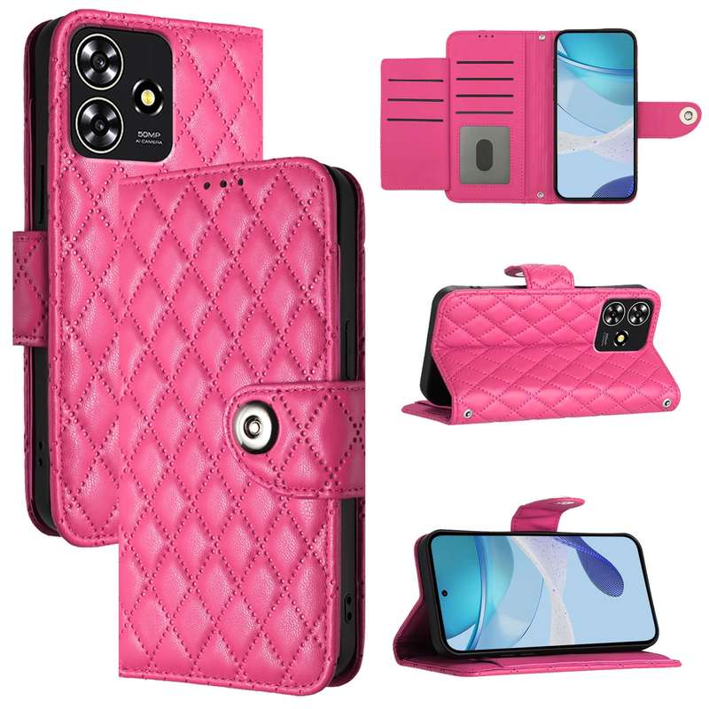 For ZTE Blade A73 4G Rhombic Texture Flip Leather Phone Case with Lanyard(Rose Red)