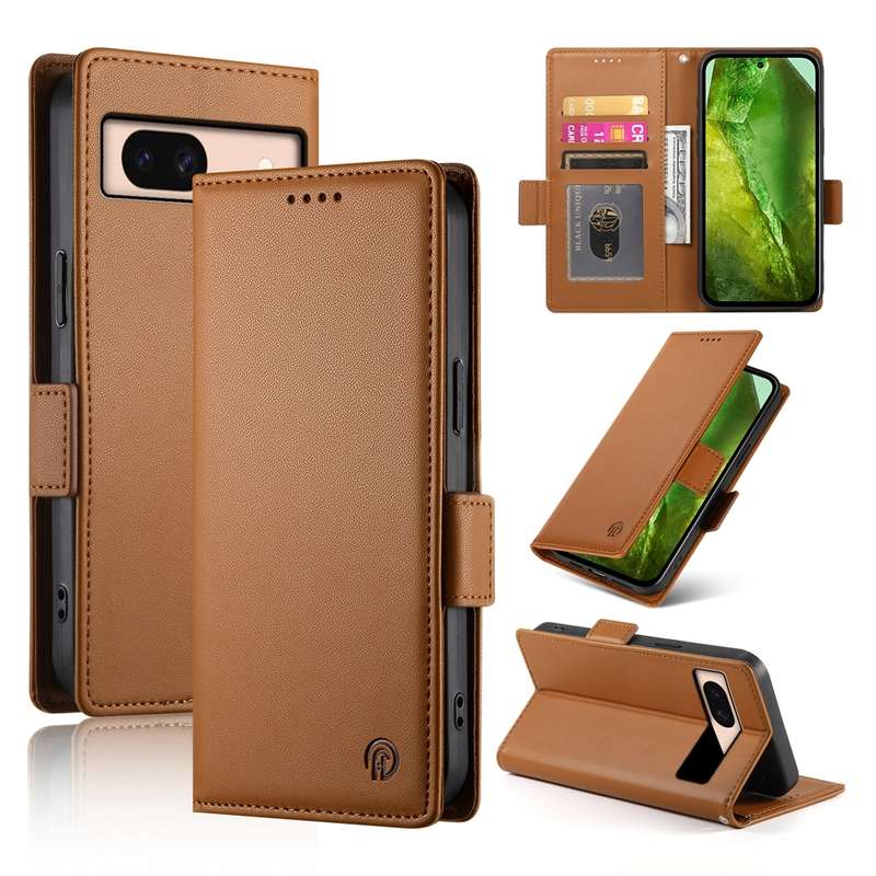For Google Pixel 8a Side Buckle Magnetic Frosted Leather Phone Case(Brown)