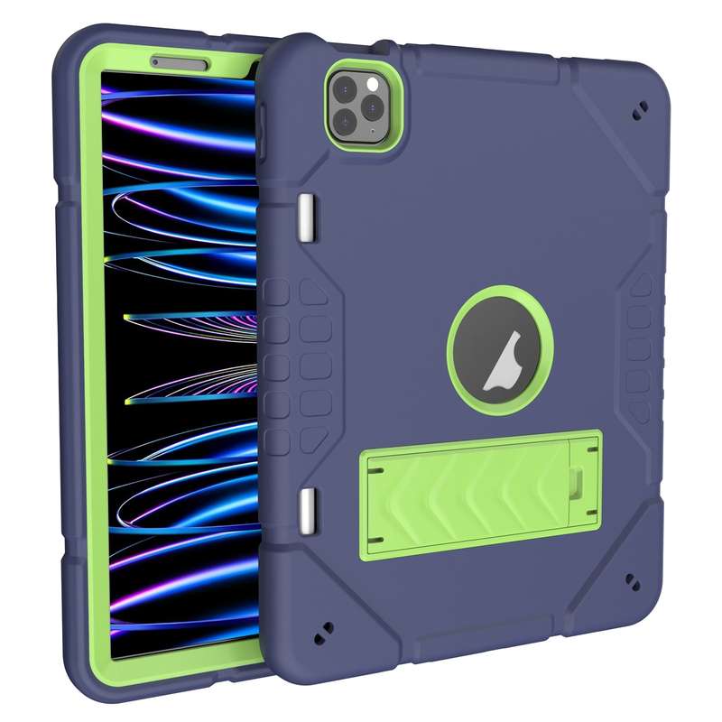 For iPad Pro 11 2022 / 2021 / 2020 Armor Holder Silicone Hybrid PC Tablet Case(Navy Yellow Gree
