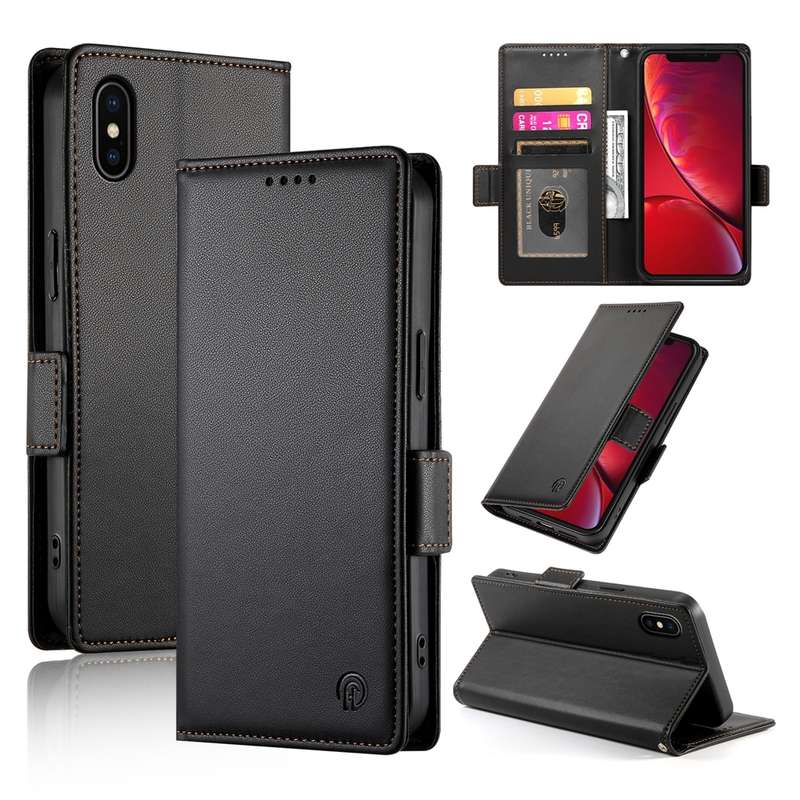 For iPhone X / XS Side Buckle Magnetic Frosted Leather Phone Case(Black)