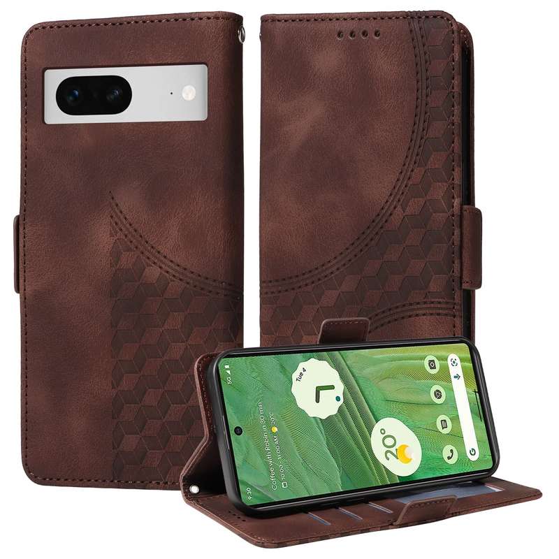 For Google Pixel 7a Embossed Rhombus Starry Leather Phone Case(Brown)