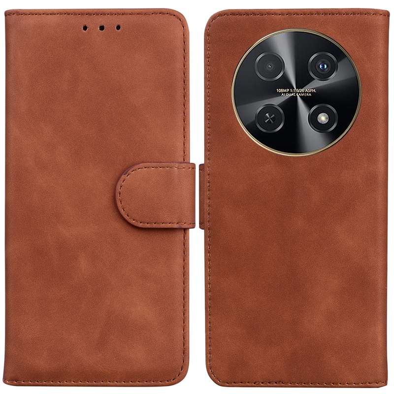 For Huawei nova 12i 4G Global Skin Feel Pure Color Flip Leather Phone Case(Brown)