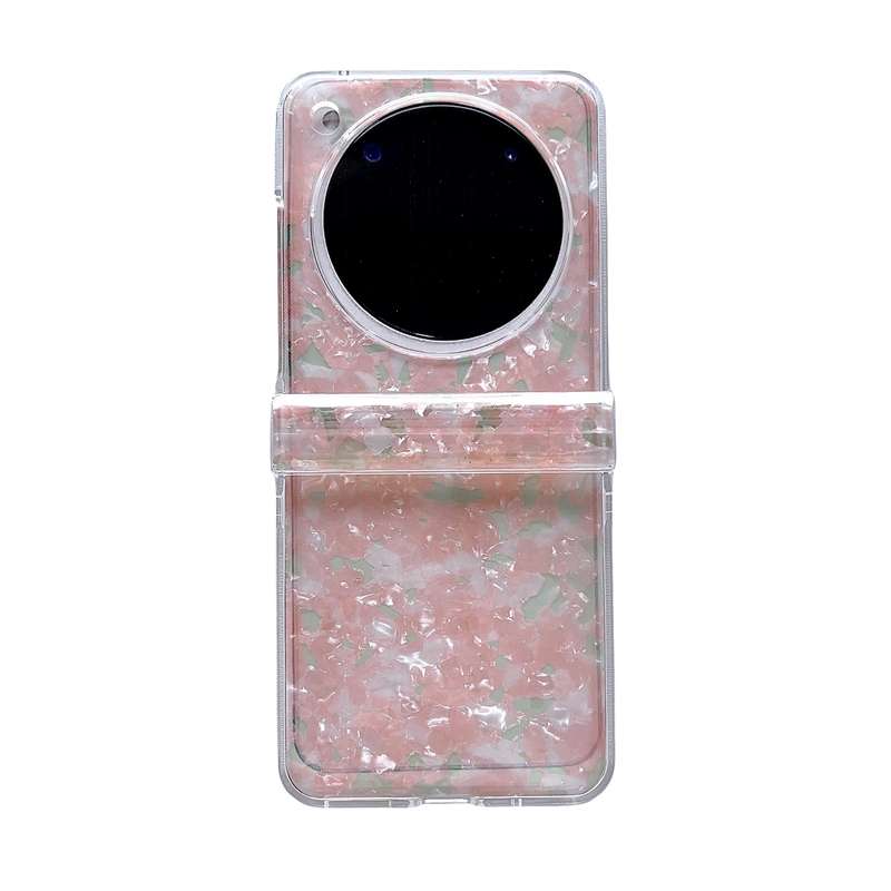 For ZTE nubia Flip Three-piece Set Pearlescent Shell Texture Phone Case(Pink Green)