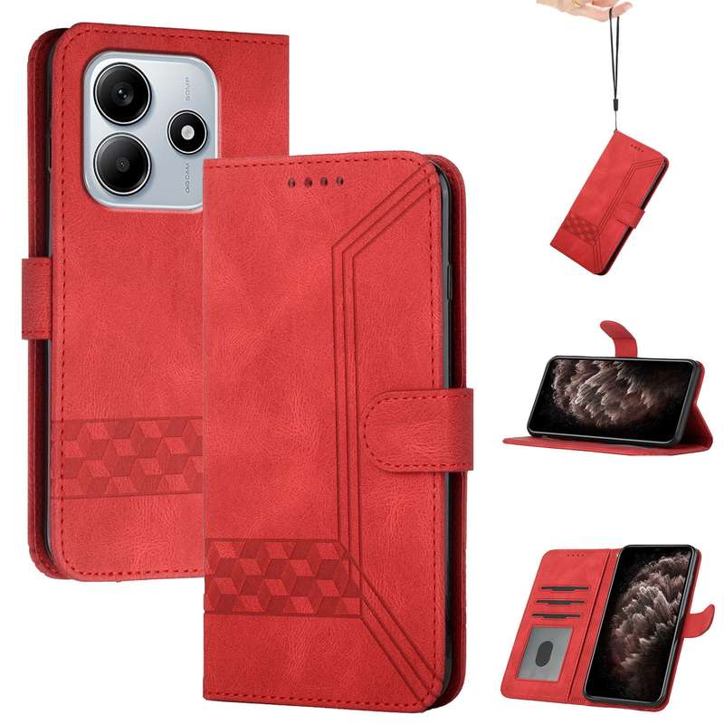 For Redmi Note 14 5G Cubic Skin Feel Flip Leather Phone Case(Blue)