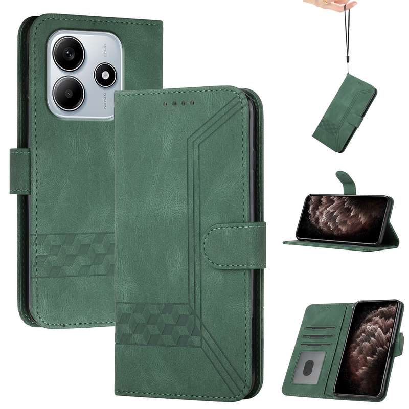 For Redmi Note 14 5G Cubic Skin Feel Flip Leather Phone Case(Blue)
