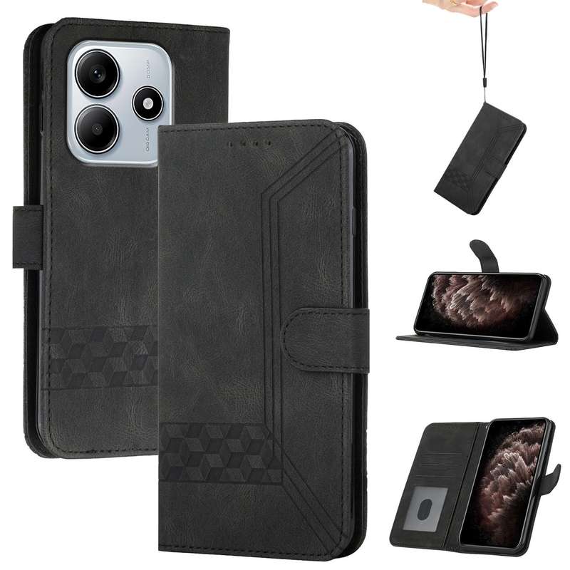 For Redmi Note 14 5G Cubic Skin Feel Flip Leather Phone Case(Blue)