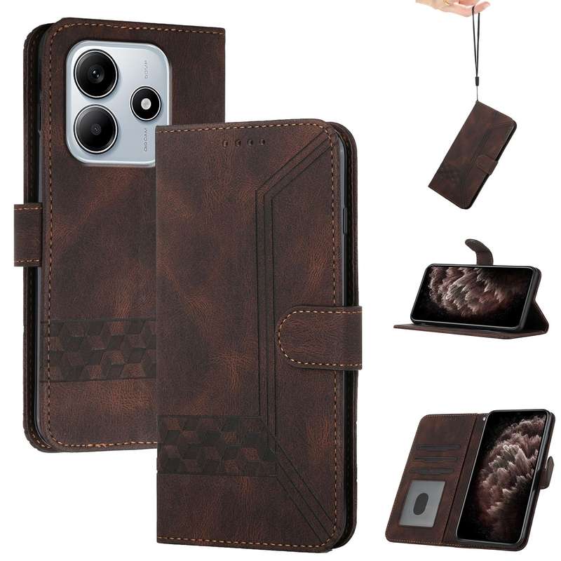For Redmi Note 14 5G Cubic Skin Feel Flip Leather Phone Case(Blue)