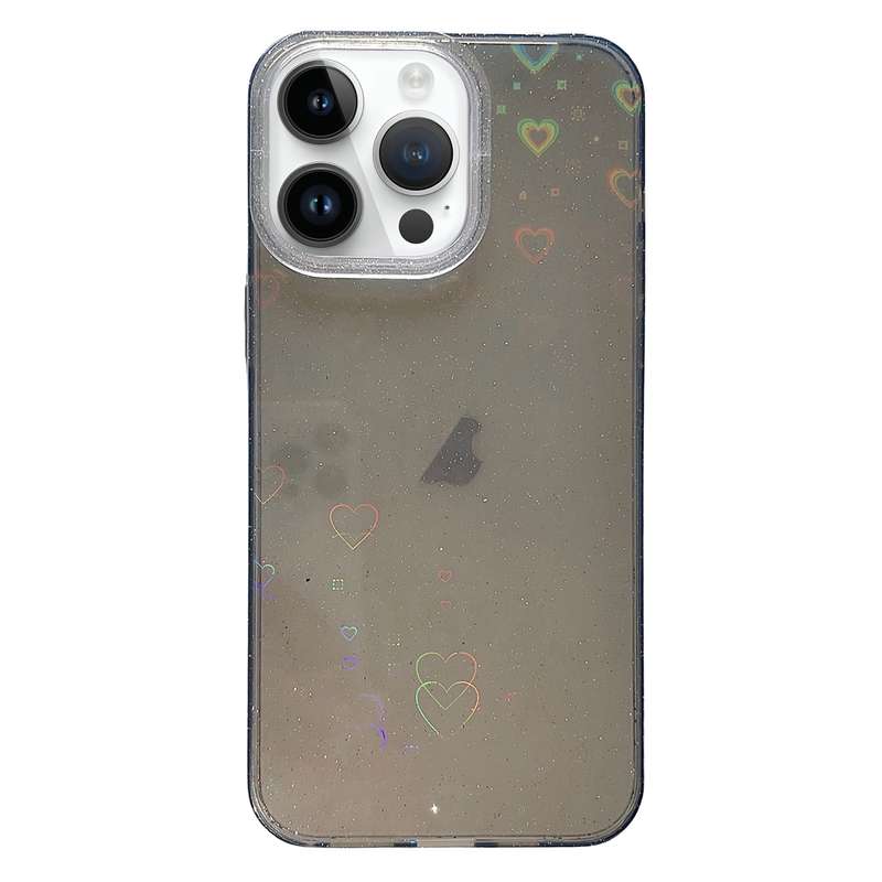 For iPhone 13 Pro Love Pattern Transparent Lens Frame IMD Acrylic Phone Case(Black)