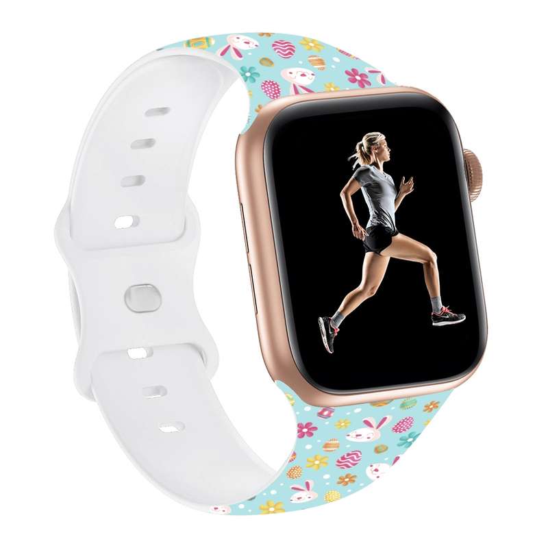 For Apple Watch SE 2023 40mm Butterfly Buckle Easter Printed Silicone Watch Band(Easter Egg Gre