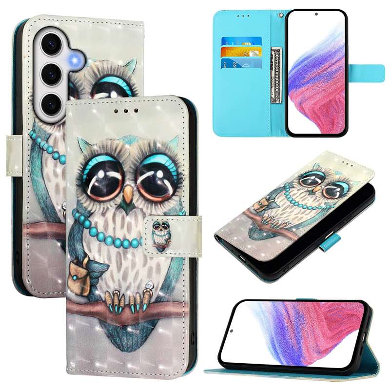 For Samsung Galaxy S24 FE 5G 3D Painting Horizontal Flip Leather Phone Case(Grey Owl)