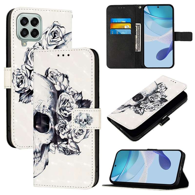 For Samsung Galaxy M33 5G Global 3D Painting Horizontal Flip Leather Phone Case(Skull)