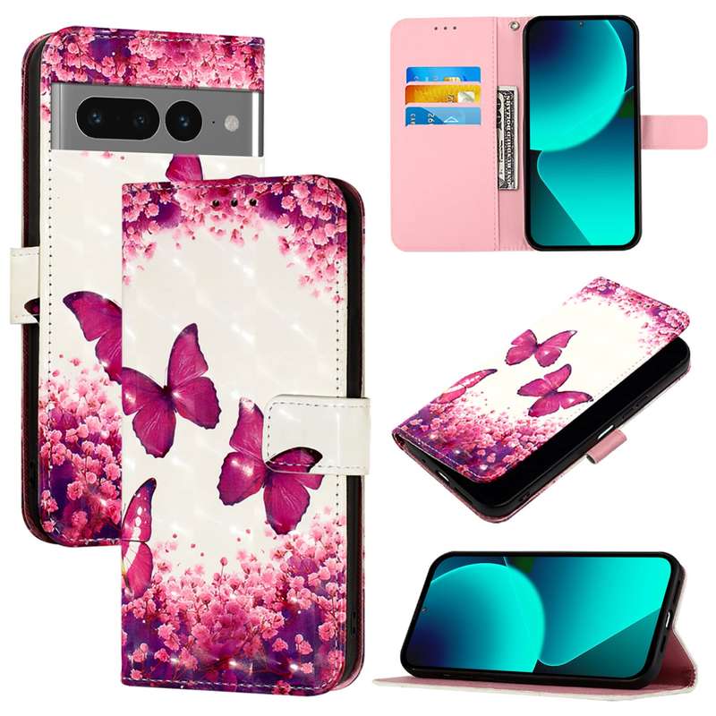 For Google Pixel 7 Pro 3D Painting Horizontal Flip Leather Phone Case(Rose Butterfly)