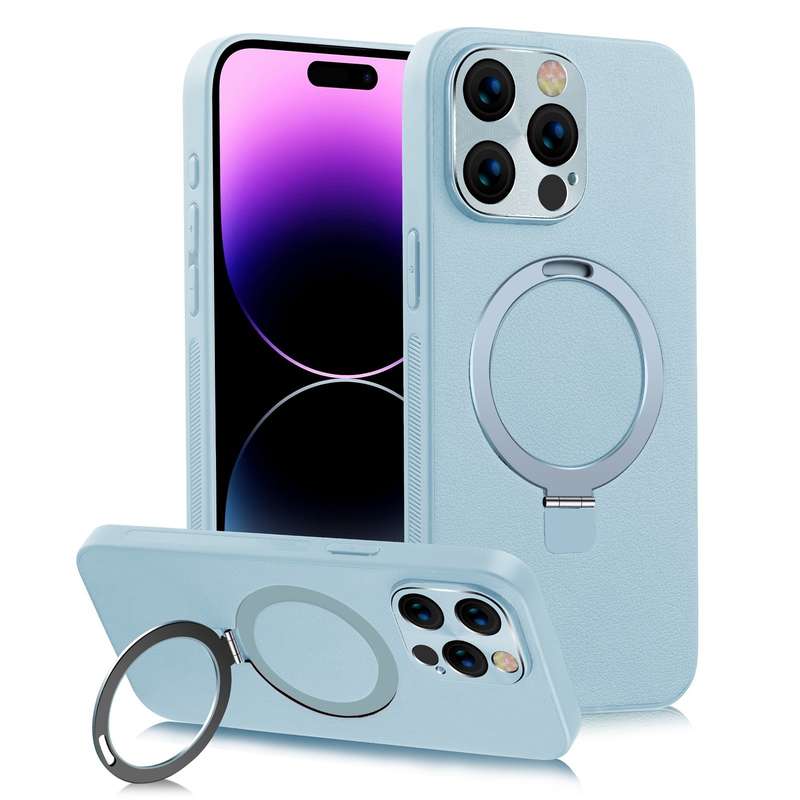 For iPhone 14 Pro MagSafe Rotation Holder PC + Leather Phone Case(Green)
