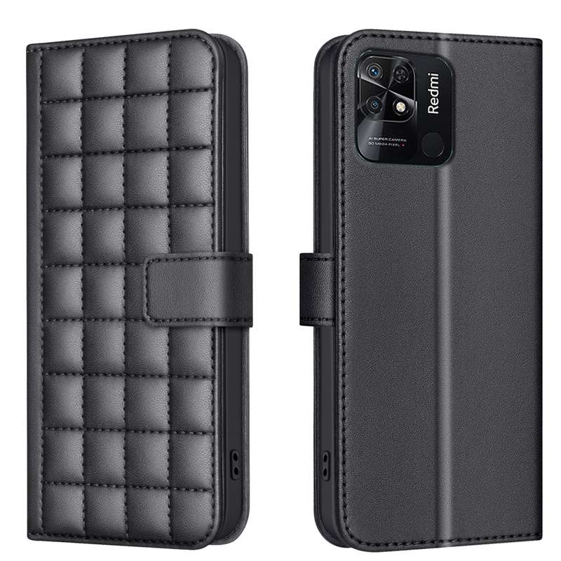 For Redmi 10C Square Texture Leather Phone Case(Black)