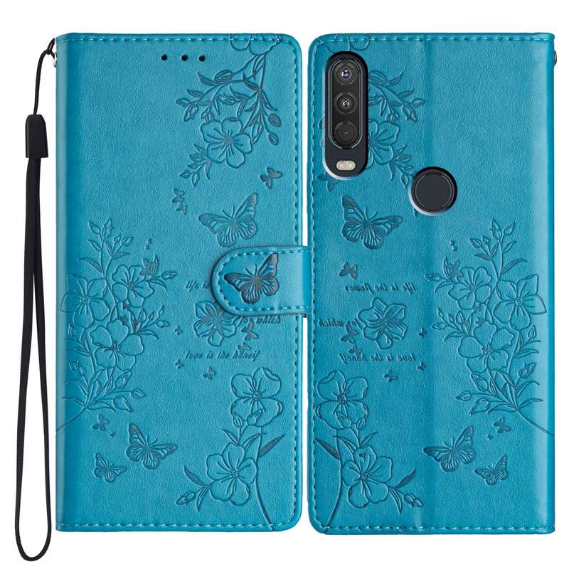 For Motorola One Action Butterflies and Flowers Leather Phone Case(Blue)