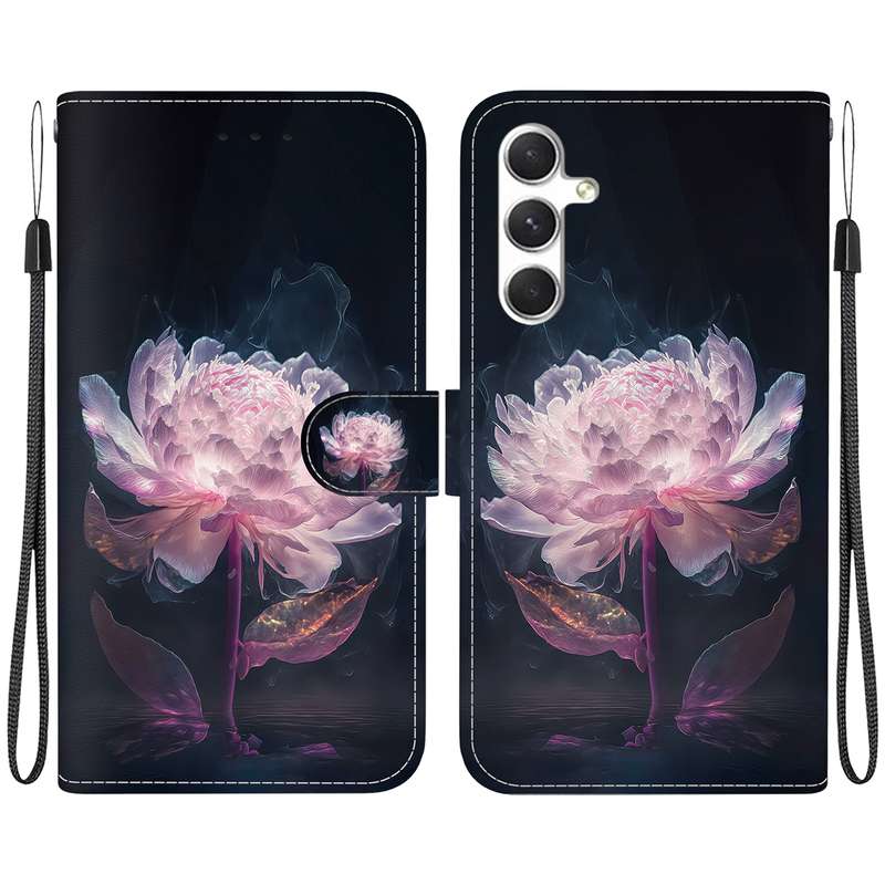 For Samsung Galaxy S25+ 5G Crystal Texture Colored Drawing Leather Phone Case(Purple Peony)