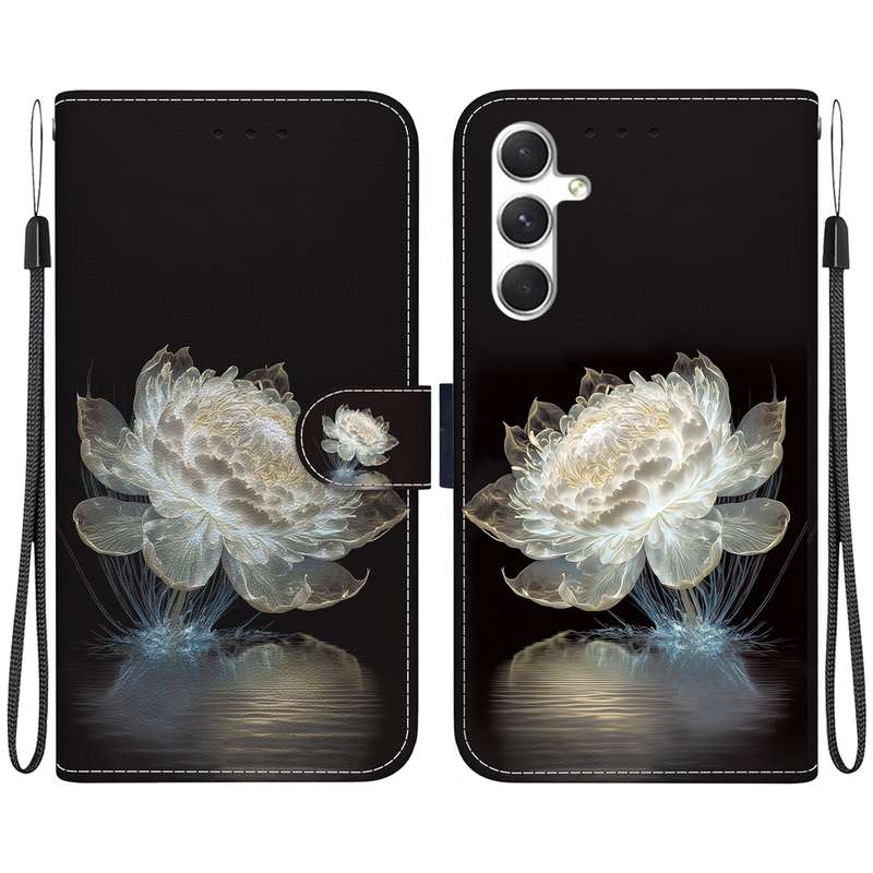 For Samsung Galaxy S25+ 5G Crystal Texture Colored Drawing Leather Phone Case(Purple Peony)