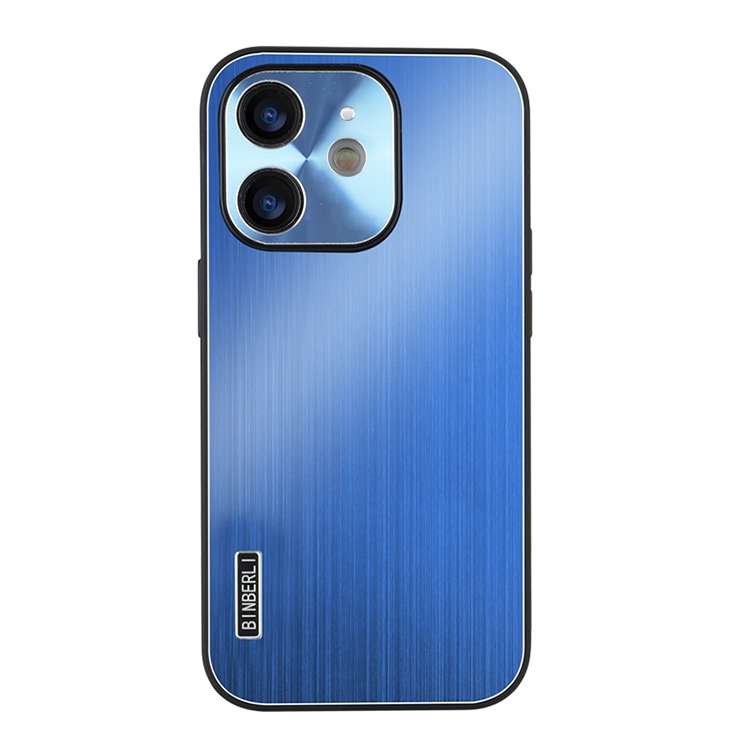 For iPhone 12 PC Hybrid Aluminum Alloy Brushed Shockproof Phone Case(Blue)