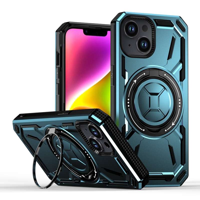 For iPhone 15 Armor II Series MagSafe Magnetic Holder Phone Case(Light Blue)