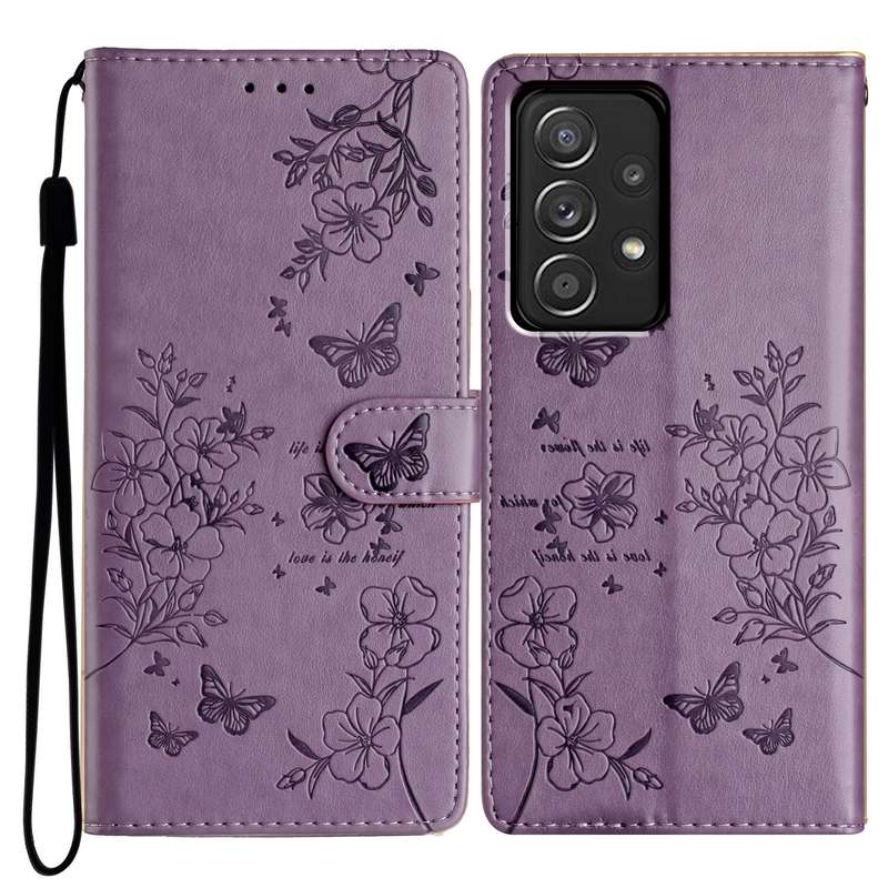 For Samsung Galaxy A33 5G Butterflies and Flowers Leather Phone Case(Purple)