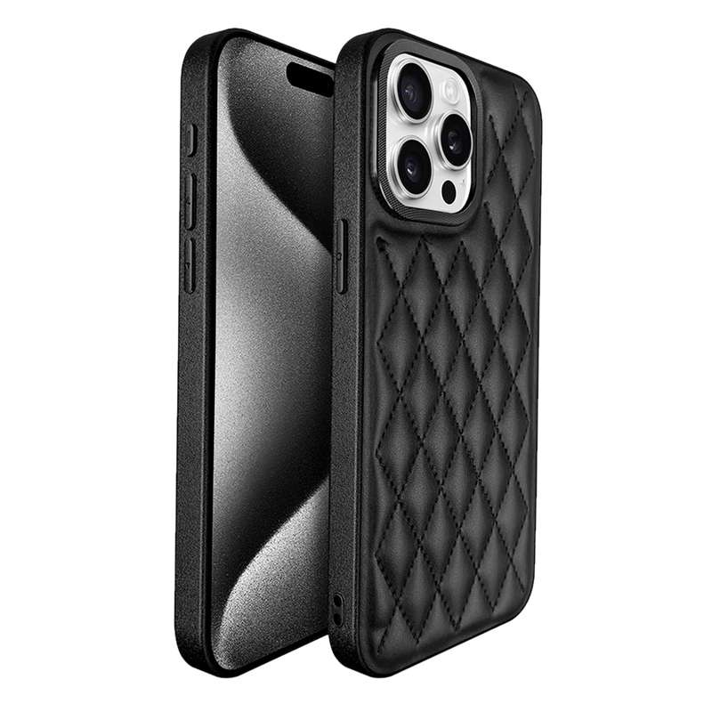 For iPhone 15 Pro Max Plaid Series 9D Electroplated Phone Case(Titanium Black)