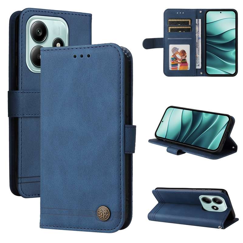 For Redmi Note 14 5G Skin Feel Life Tree Metal Button Leather Phone Case(Red)