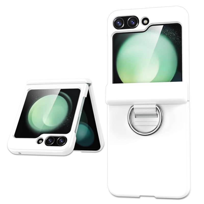 For Samsung Galaxy Z Flip3 5G TPU+PC Folding Center Shaft Phone Case with Ring(White)