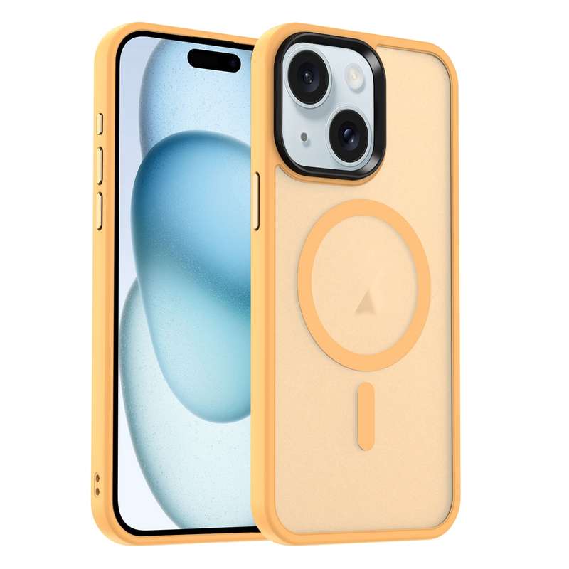 For iPhone 15 Plus MagSafe Magnetic Skin Feel Frosted Phone Case(Orange)