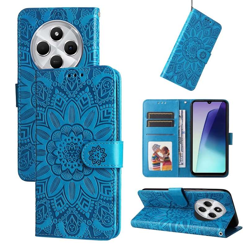For Redmi 14C 4G Embossed Sunflower Leather Phone Case(Red)