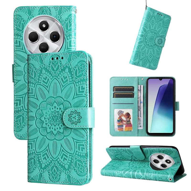 For Redmi 14C 4G Embossed Sunflower Leather Phone Case(Red)
