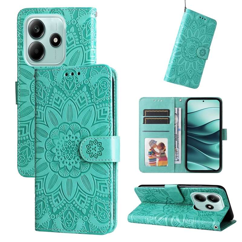 For Redmi Note 14 5G Embossed Sunflower Leather Phone Case(Red)
